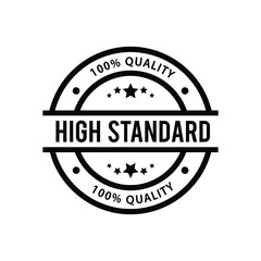 Fototapeta premium A black circular badge proclaims high standard and 100 quality with star embellishments inside high quality professional