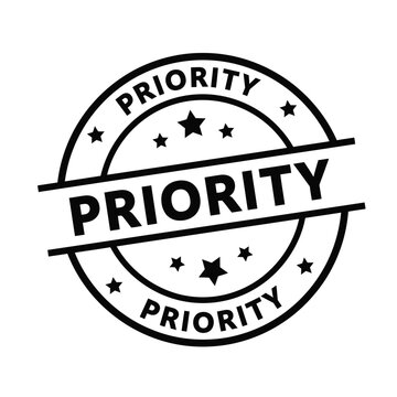 A black and white circular priority stamp with stars and bold text emphasizing importance high quality professional
