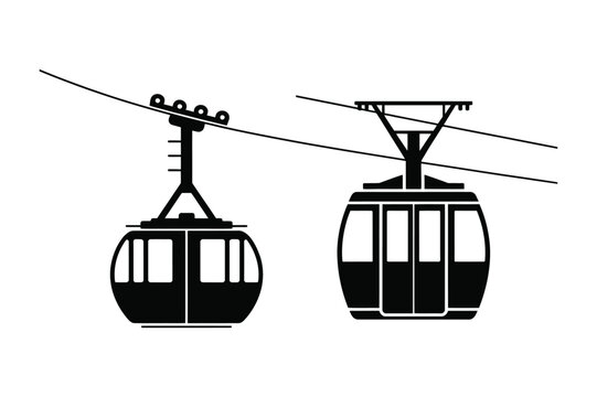 Two cable car silhouettes suspended on wires