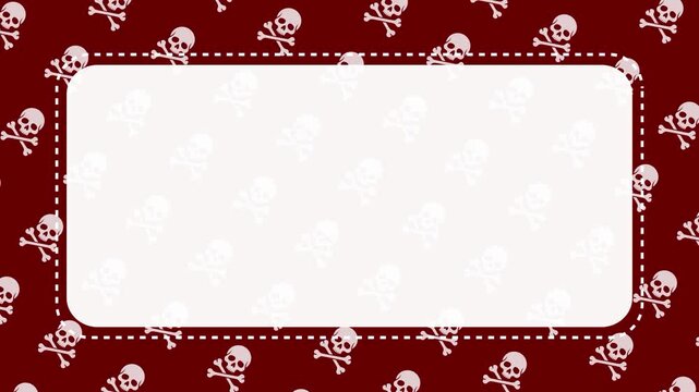 Halloween Skull and Crossbones Pattern Background with White Copy Space and Dotted Rounded Frame Animation