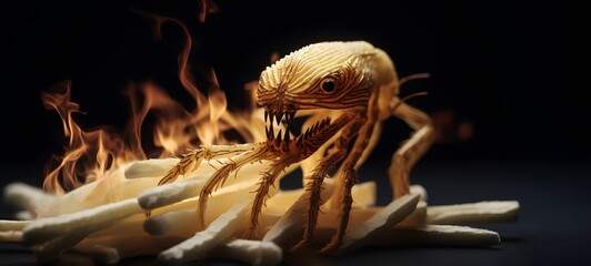 Fototapeta premium scorpion monster shaped matchstick carving,generative AI