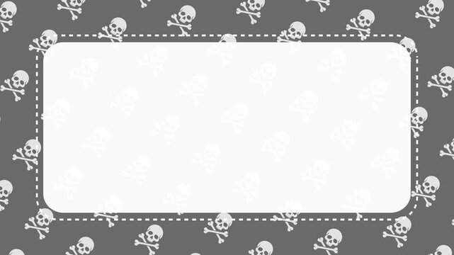 Seamless Halloween Skull and Crossbones Pattern Animation with White Text Box Overlay