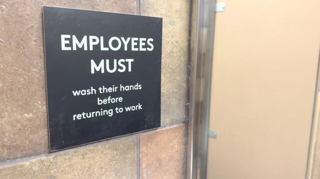 Employees must wash their hands sign in bathroom 4k
