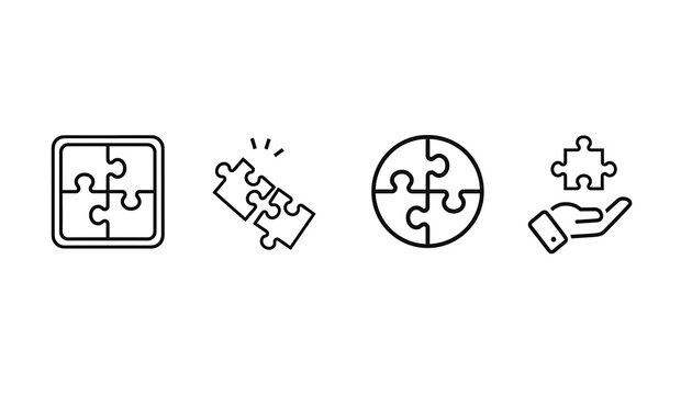 A set of four puzzle icons in different shapes and sizes