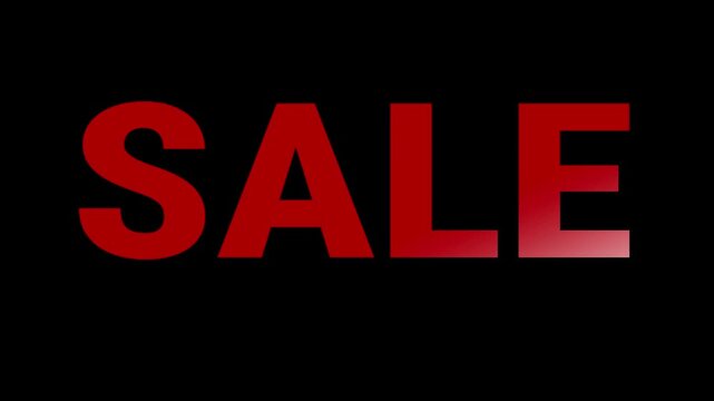 Word sale featuring a red and white gradient effect centered on a solid black background with clean typography. Concept of retail promotion, business discounts, and commercial marketing offers