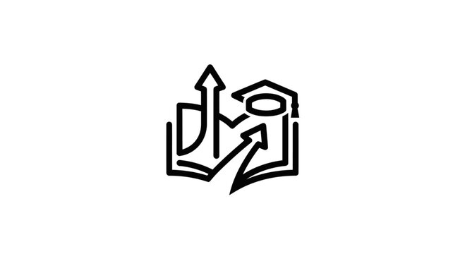 Education Growth Concept: Open Book with Graduation Cap and Upward Arrows