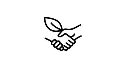 Obraz premium Eco-friendly handshake icon with leaf, representing sustainability and partnership