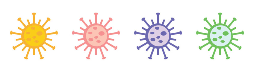 Obraz premium Colorful abstract virus bacteria microbe icon set collection for health medical science disease concept vector graphic illustration