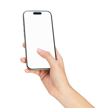 Clipping path, Gesture of hand holding smartphone with a blank screen, for mobile app mockup and digital technology concept.