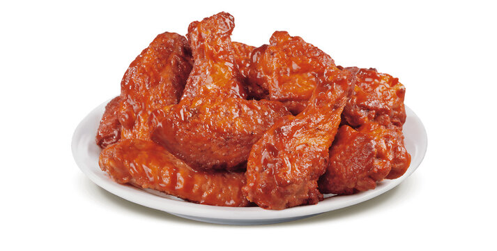 Crispy barbecue chicken wings glazed with sauce isolated on transparent background
