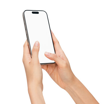Clipping path, Gesture of hand holding smartphone with a blank screen, for mobile app mockup and digital technology concept.