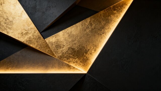 Abstract geometric wall with gold accents