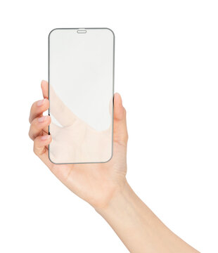 Clipping path, Gesture of hand holding smartphone with a blank screen, for mobile app mockup and digital technology concept.