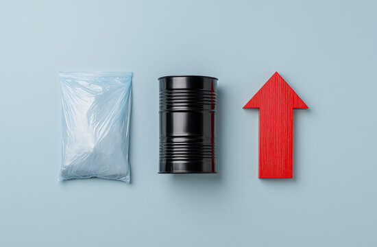 Industrial price hike, Raw materials and red upward arrow. Manufacturing cost increase and global inflation concept