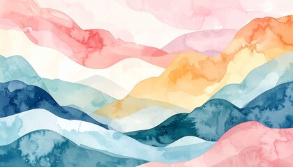 Fototapeta premium Pastel Watercolor Abstract Background Soft Organic Shapes Japanese Paper Texture Dreamy Landscape