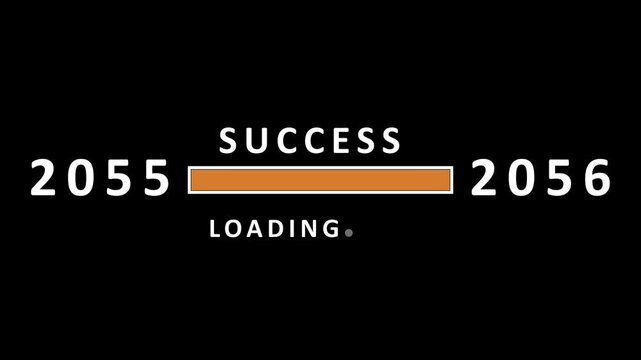 The year 2056 is loading with a progress bar indicating success between 2055 and 2056 on a black background, signifying future anticipation