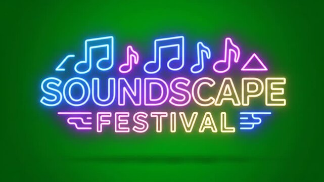 Neon Soundscape Festival Logo Design with Musical Notes and Geometric Shapes