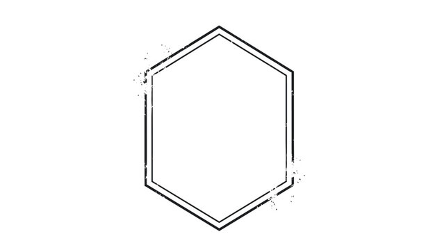 Distressed grunge style vector illustration of a simple double-lined hexagonal frame with textured edges, perfect for rustic or vintage design projects.