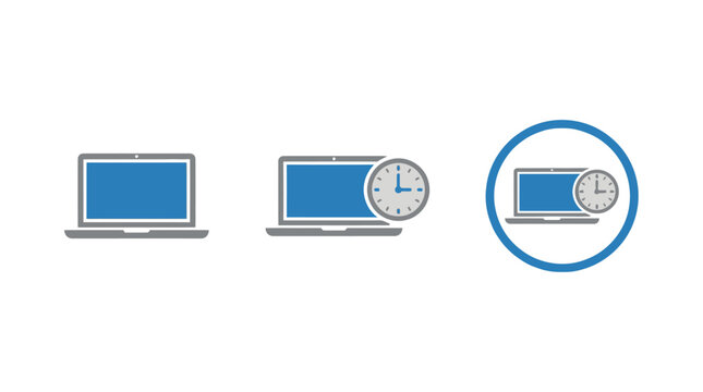 Laptop Computer Icons: Basic, Time-Tracking, and Circled