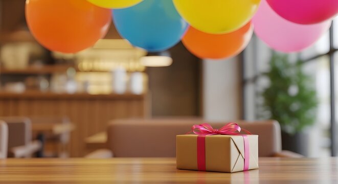 Title festive celebration with colorful balloons and a gift box description a vibrant scene featuring a cluster of colorful balloons and a