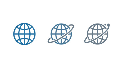 Global Network Icons: Earth Globe, Orbiting Satellite, and Connected World Symbols © MHM99