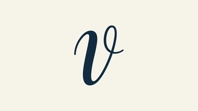 Elegant and gracefully flowing cursive letter "v," presented as a stylish typographic element on a smooth light beige background.