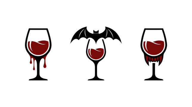 Halloween Vampire Wine Glasses with Bat Icon