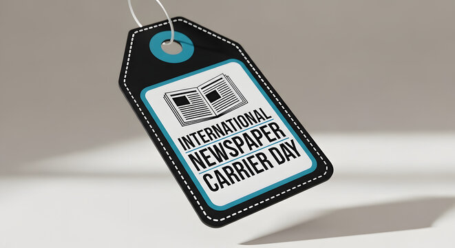 A black tag displays a design celebrating international newspaper carrier day