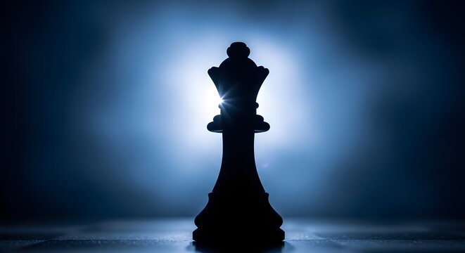Silhouetted chess queen a symbol of strategy power and intellectual dominance