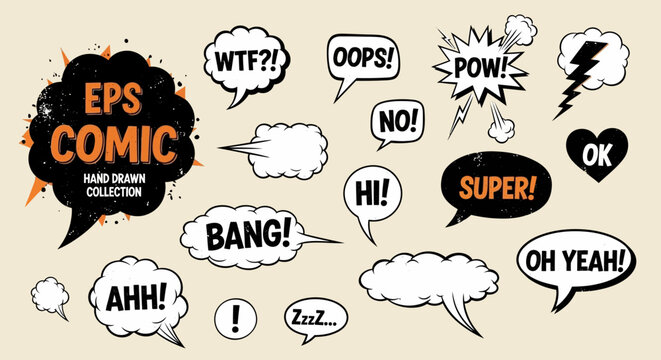 Comic book speech bubbles and sound effects collection vector illustration