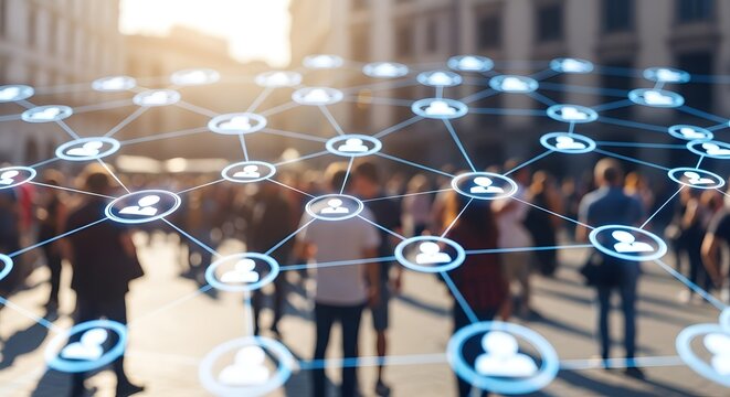 Social Network Concept: People Connecting in a City