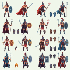 Fototapeta premium Collection of gladiator and ancient warrior character sprites for game design.