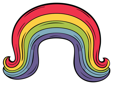 Vibrant rainbow hair illustration with swirling edges and colorful hues, cartoon art.