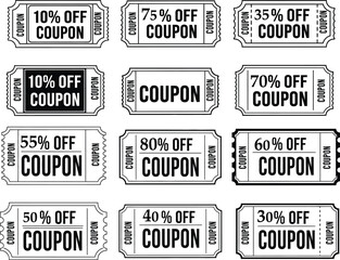 Obraz premium Title collection of vintage style discount coupons with percentage off offers description an assortment of black and white coupon tickets displaying various percentage