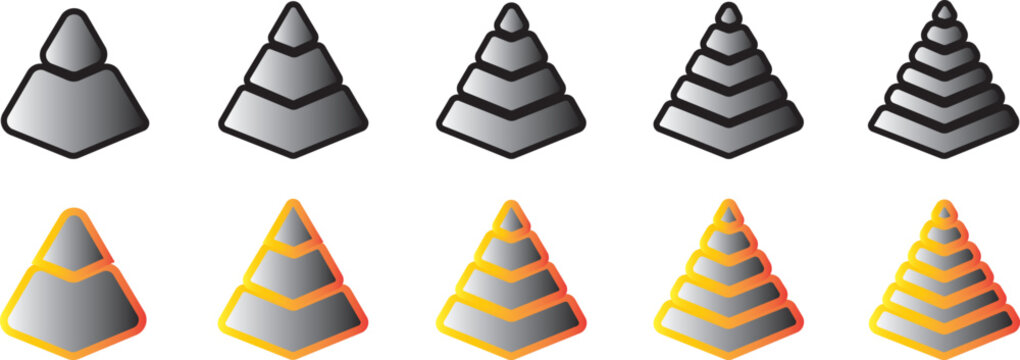 Levels of triangular pyramid. Half triangle pyramid chart. Maslow layer diagram. Development level infographic. Business graph.