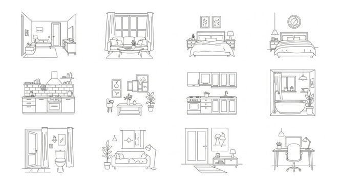 Architectural Sketches - Interior Design Concepts and Spatial Layouts.