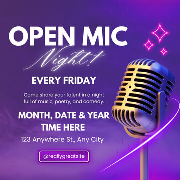 Neon Modern Open Mic Night Instagram Post Template for Nightlife Events