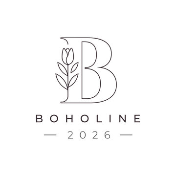 Letter b flower line minimalist logo design vector