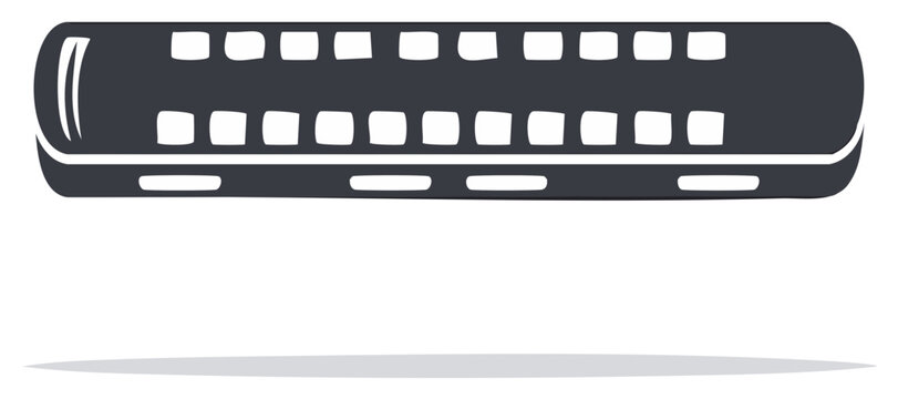 Minimalist dark grey harmonica musical instrument icon vector illustration for blues and folk music.