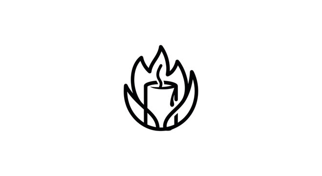 Minimalist candle flame icon line art, symbol of hope, light, and inspiration