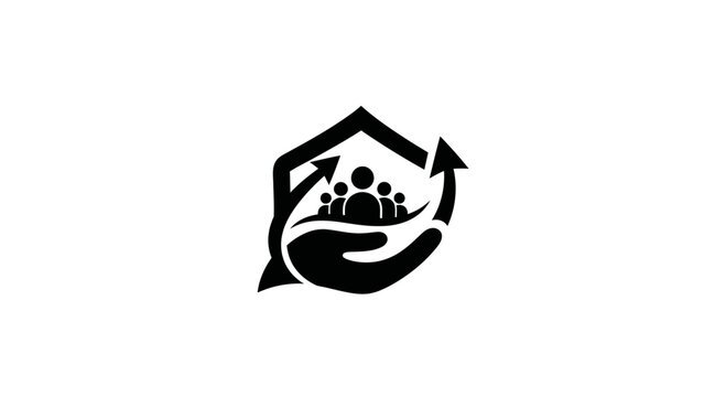 Community care logo concept, people under protection, growth and support