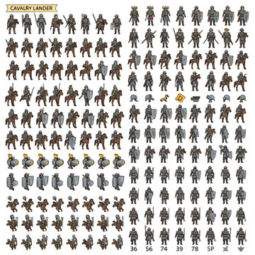 Isometric Pixel Art Cavalry and Infantry Soldier Sprite Sheet Collection.