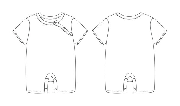 Baby Romper Flat Sketch &ndash; Short Sleeve Infant Playsuit with Snap Closure Template