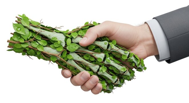 A hand holding a bundle of fresh, green, leafy vegetables.