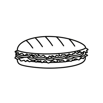 Mexican Torta Sandwich Line Art Illustration