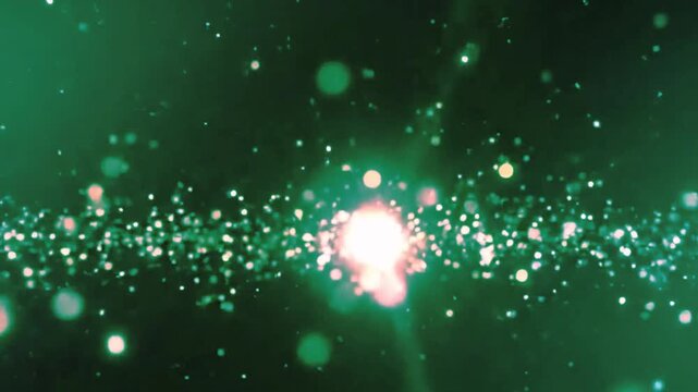 Enchanting emerald green background filled with shimmering glitter trails and soft bokeh light spots. Perfect for magical themes, luxury jewelry promos, and festive celebration videos.