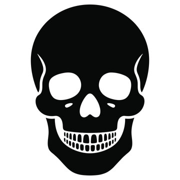 A striking black silhouette of a human skull with visible dental details silhouette