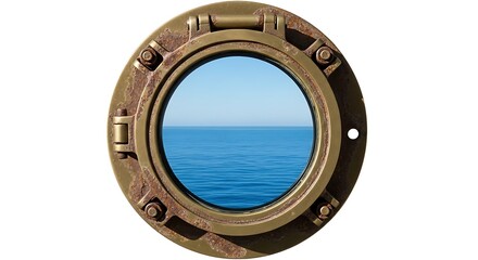 Naklejka premium Porthole View of Seascape with Clear Blue Sky