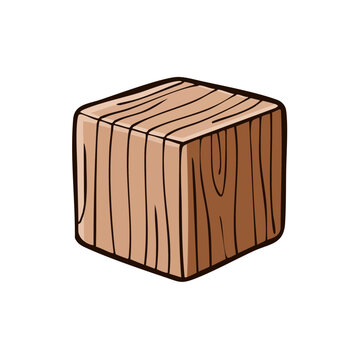 Wooden Cube Illustration with Wood Grain Texture