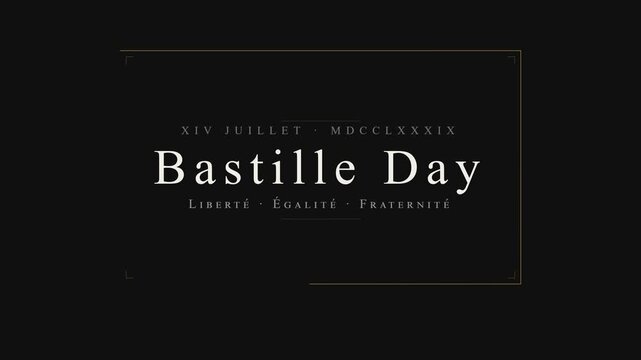 Bastille Day Elegant Typography in Gold Frame on Black Background